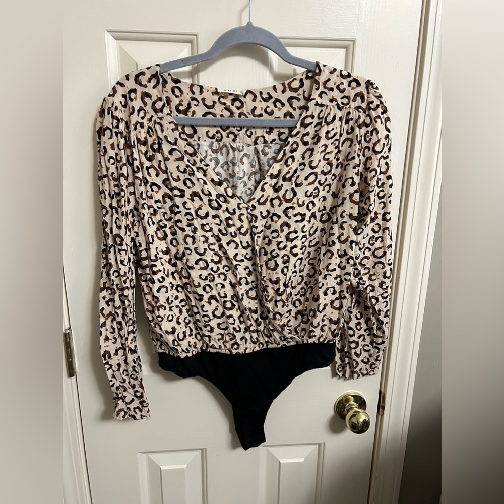 Kori America Bodysuit Cream Black Cheetah Print Small